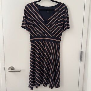 Ann Taylor Pullover Striped V-Neck Mini Dress Size Extra Small XS Navy Blue Red